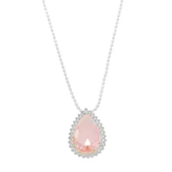Colar Maria Fernanda Gota Zircônia Rosa Folheado em Ródio Branco