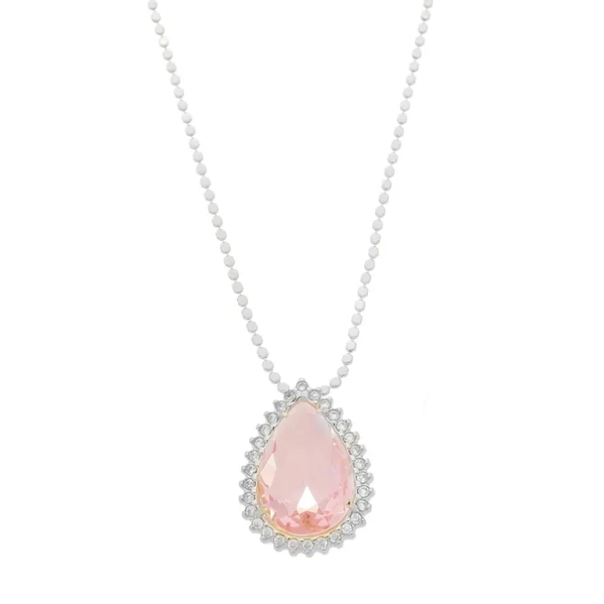 Colar Maria Fernanda Gota Zircônia Rosa Folheado em Ródio Branco