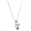 Colar Mãe de Menina Coração Zircônias Pink Folheado em Ródio Branco