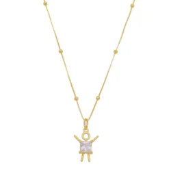 Colar Mãe de Menino Zircônia Quadrada Cristal Folheado a Ouro 18k
