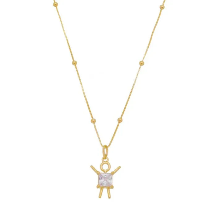 Colar Mãe de Menino Zircônia Quadrada Cristal Folheado a Ouro 18k