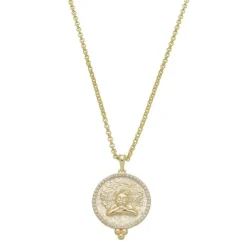 Colar Medalha Anjo da Guarda Zircônias Folheado a Ouro 18k