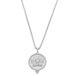 Colar Medalha Anjo da Guarda Zircônias Folheado em Ródio Branco