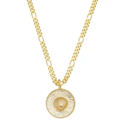 Colar Medalha Concha Mar Doce Lar Folheado a Ouro 18k
