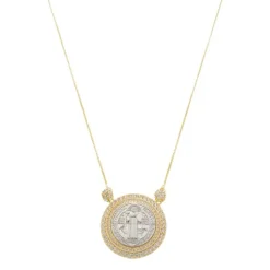 Colar Medalha São Bento Zircônias Folheado a Ouro 18k