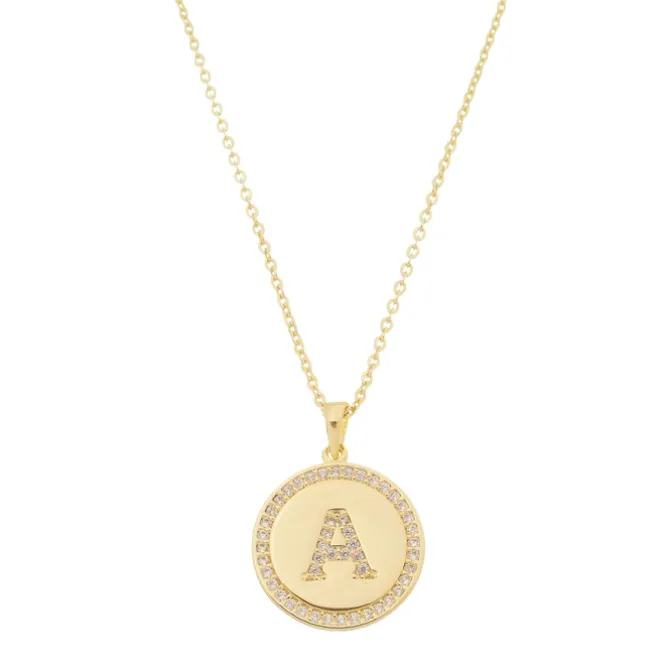 Colar Medalha Thassia Letra Nome Zircônias Folheado a Ouro 18k