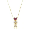 Colar Menina Zircônias Pink e Cristal Folheado a Ouro 18k