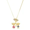 Colar Menino e Menina Coração Zircônias Pink e Safira Folheado a Ouro 18k