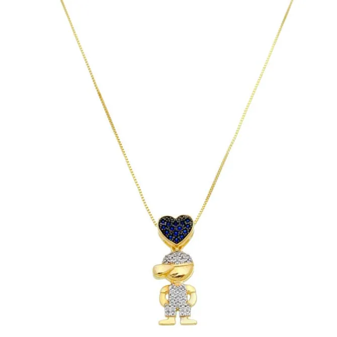 Colar Menino Zircônias Safira e Cristal Folheado a Ouro 18k
