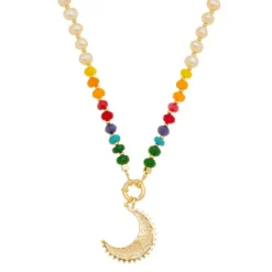 Colar Mia Lua Pérolas de Água Doce Pedras Naturais Multicoloridas Folheado a Ouro 18k