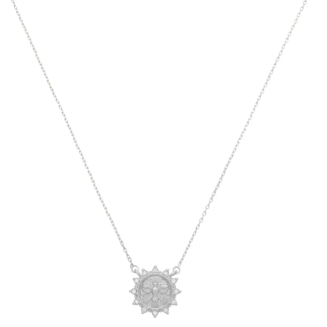 Colar Mini Medalha Espírito Santo Zircônias Folheado em Ródio Branco