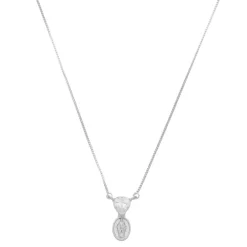 Colar Mini Medalha Nossa Senhora das Graças Coração Zircônia Folheado em Ródio Branco