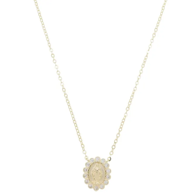 Colar Mini Medalha Nossa Senhora das Graças Zircônias Folheada a Ouro 18k