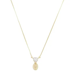 Colar Mini Medalha Nossa Senhora das Graças Coração Zircônia Folheado a Ouro 18k