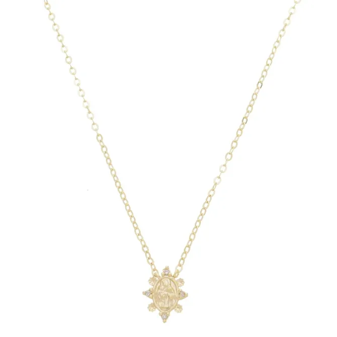 Colar Mini Medalha Nossa Senhora do Carmo Zircônias Folheado a Ouro 18k
