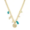 Colar Natalia Boho Elos Medalha Concha Pérola de Água Doce Howlita Turquesa Folheado a Ouro 18k