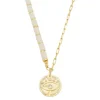 Colar Olho Grego Alice Medalha Pedras Branca Elos Folheada a Ouro 18k