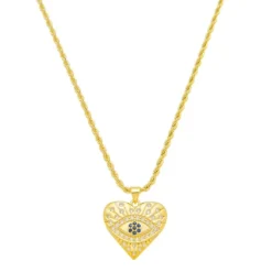 Colar Olho Grego Coração Zircônias Safira Amara Folheado a Ouro 18k