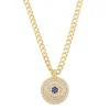 Colar Olho Grego Medalha Zoe Zircônias Safira Folheado a Ouro 18k