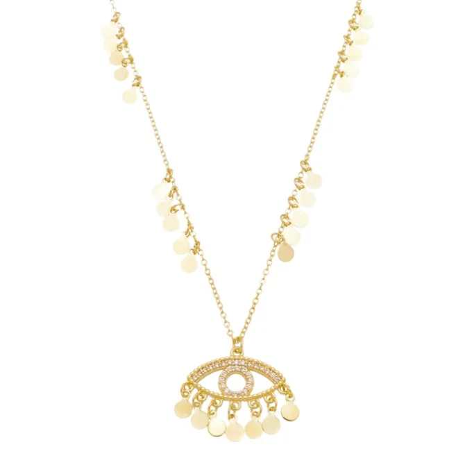 Colar Olho Grego Mini Medalhas Cleo Zircônias Folheado a Ouro 18k