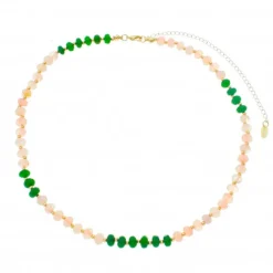 Colar Olívia Pedras Naturais Quartzo Rosa e Jade