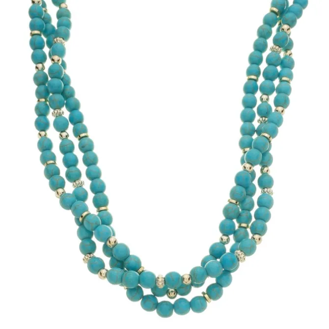 Colar Paola Esferas Howlita Turquesa Folheado a Ouro 18k