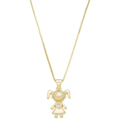 Colar Piuka Filha Menina Zircônia Folheado a Ouro 18k