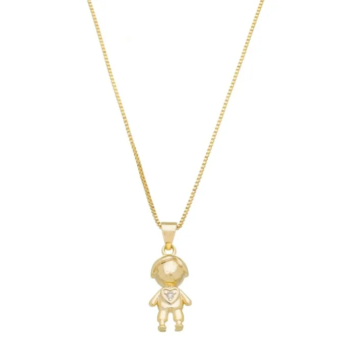 Colar Piuka Filho Menino Zircônia Folheado a Ouro 18k