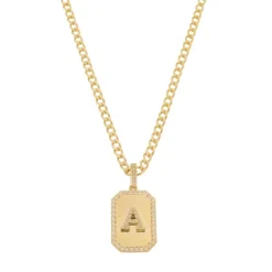 Colar Placa Vintage Letra Inicial Zircônias Folheado a Ouro 18k