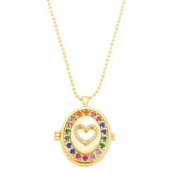 Colar Relicário de Coração Life Zircônias Coloridas Folheado a Ouro 18k