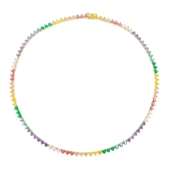 Colar Riviera Beatriz Coração Zircônias Coloridas Folheado a Ouro 18k