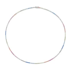Colar Riviera Celine 45 cm Zicônias Coloridas Prata 925 Banhado em Ródio Branco