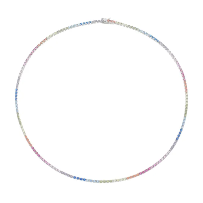 Colar Riviera Celine 45 cm Zicônias Coloridas Prata 925 Banhado em Ródio Branco