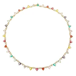 Colar Riviera Helena Coração Zircônias Coloridas Folheado a Ouro 18k