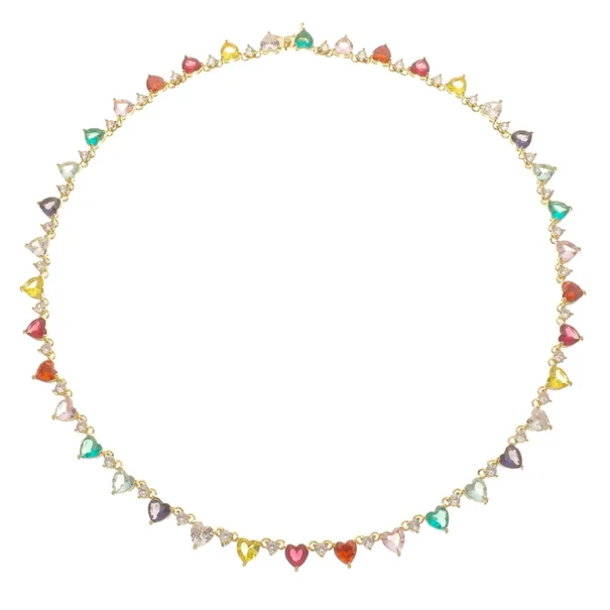 Colar Riviera Helena Coração Zircônias Coloridas Folheado a Ouro 18k