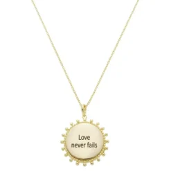 Colar Sandy Medalha Love Never Fails Folheado a Ouro 18k