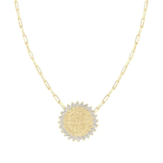 Colar São Bento Medalha Zircônia Folheado a Ouro 18k