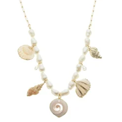 Colar Sofia Elos Pérolas de Água Doce Concha Gota Zircônia Folheado a Ouro 18k