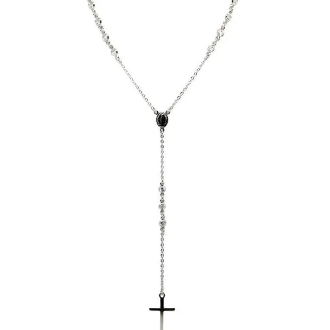 Colar Terço Celestial Zircônia Folheado em Ródio Branco