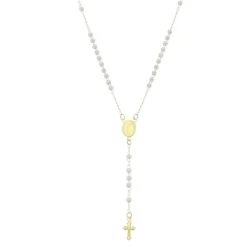 Colar Terço Maria Mini Perólas Folheado a Ouro 18k