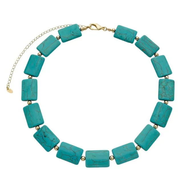 Colar Thais Pedras Naturais Turquesa Folheado a Ouro 18k
