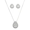 Conjunto Colar e Brinco Gota Lizzy Zircônias Folheado em Ródio Branco