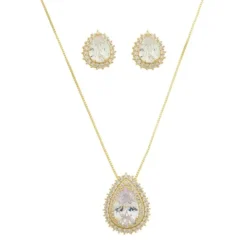 Conjunto Colar e Brinco Gota Lizzy Zircônias Folheado a Ouro 18k