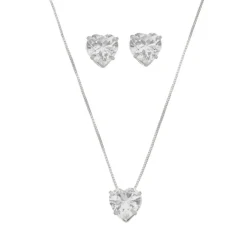 Conjunto Colar e Brinco Lelê Coração Zircônia Folheado em Ródio Branco