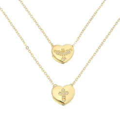 Escapulário Feminino Coração Espirito Santo Folheado a Ouro 18k