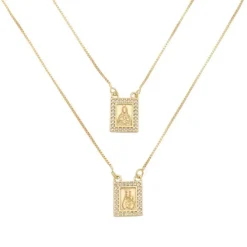 Escapulário Feminino Sagrado Coração de Jesus Zircônia Folheado a Ouro 18k