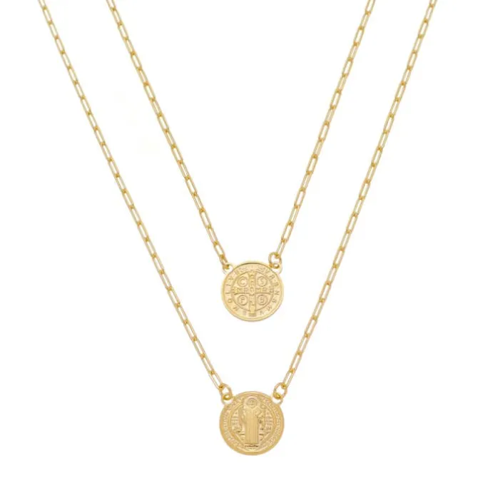 Escapulário Feminino São Bento Folheado a Ouro 18k