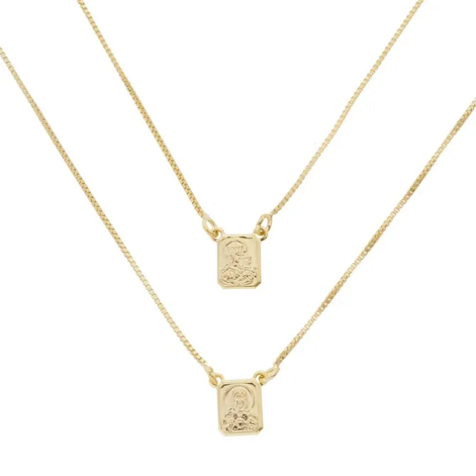 Escapulário Mini Medalha Sagrado Coração de Jesus Folheado a Ouro 18k