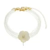 Gargantilha Jaque Flor Madrepérola Zircônia Cristais Opaline Folheada a Ouro 18k