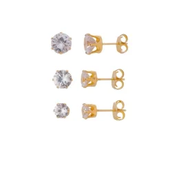 Kit 3 Brincos June Pontos de Luz Zircônia Folheado a Ouro 18k